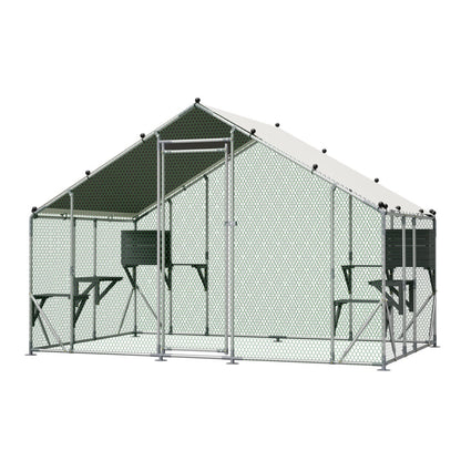 Extra Sturdy 3x2m Outdoor Metal Cat Cage -DIY Solid Wood Platform, Double Safety Lock & Enhanced Stability, Multi-Pet Use, Waterproof Tarp Included