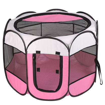 Pink-Blue Options -- 1Pc Portable Foldable Pet Tent Exercise Pen Kennel Removable Zipper Top And Bottom Water Resistant Indoor Outdoor Use For Dogs Cats Other Pets