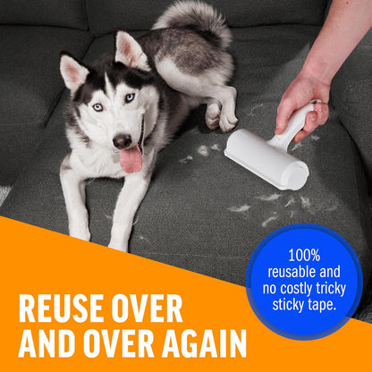 ChomChom Roller Pet Hair Remover and Reusable Lint Roller - Cat and Dog Hair Remover for Furniture, Couch, Carpet, Clothing and Bedding - Portable, Multi-Surface Fur Removal Tool (White)