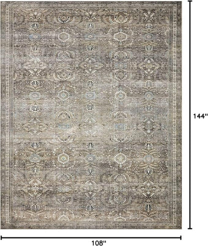 Loloi Layla Collection LAY-13 Antique/Moss 9'-0" x 12'-0" .13" Thick Area Rug, Soft, Durable, Vintage Inspired, Distressed, Low Pile, Non-Shedding, Easy Clean, Printed, Living Room Rug