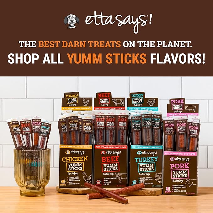 etta says! Yumm Sticks - Real Meat Dog Jerky Treats - Beef, Chicken, Pork, and Turkey Variety Pack - Human Grade - Made in The USA (24 Count Pack of 1)