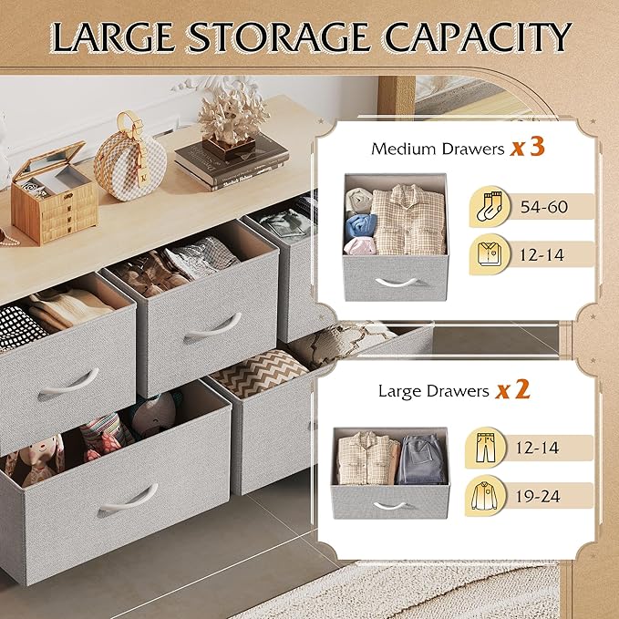 WLIVE Dresser for Bedroom with 5 Drawers, Wide Chest of Drawers, Fabric Dresser
