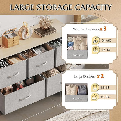 WLIVE Dresser for Bedroom with 5 Drawers, Wide Chest of Drawers, Fabric Dresser