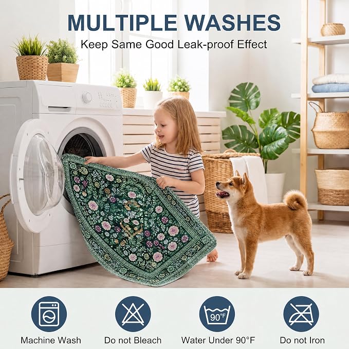 Washable Pee Pads for Dogs,Great Urine Absorbent Reusable Puppy Training Pads,Waterproof,Leak-Proof & Non-Slip Potty Pads for Whelping,Crate,Playpen,Bed.(Midnight Garden Floral,31"x36")