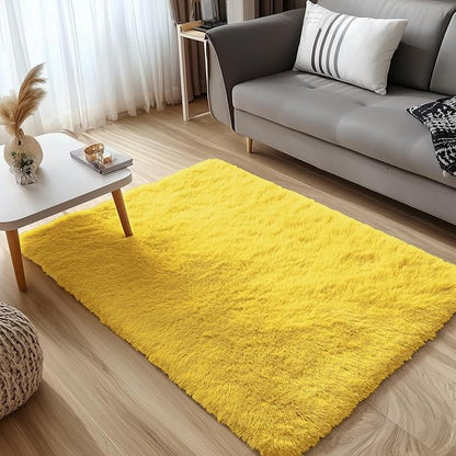 OLANLY 3x5 Machine Washable Small Bedside Rug, Soft Fluffy Shaggy Rugs for Living Room, Bedroom, Indoor Floor Carpet for Kids Girls and Boys, Preppy Dorms, Nursery, Home Decor Aesthetic, Yellow