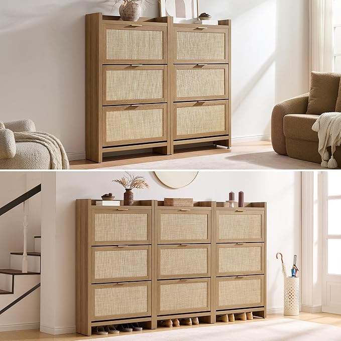 SICOTAS Rattan Shoe Storage Cabinet