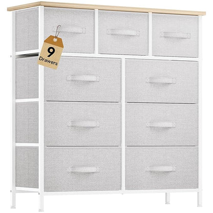 DWVO 9 Drawer Dresser, Light Gray Fabric Storage Tower, Tall Organizer Unit