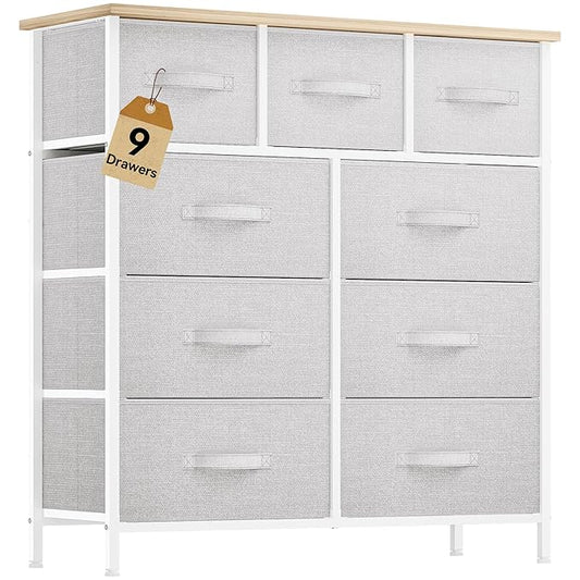 DWVO 9 Drawer Dresser, Light Gray Fabric Storage Tower, Tall Organizer Unit
