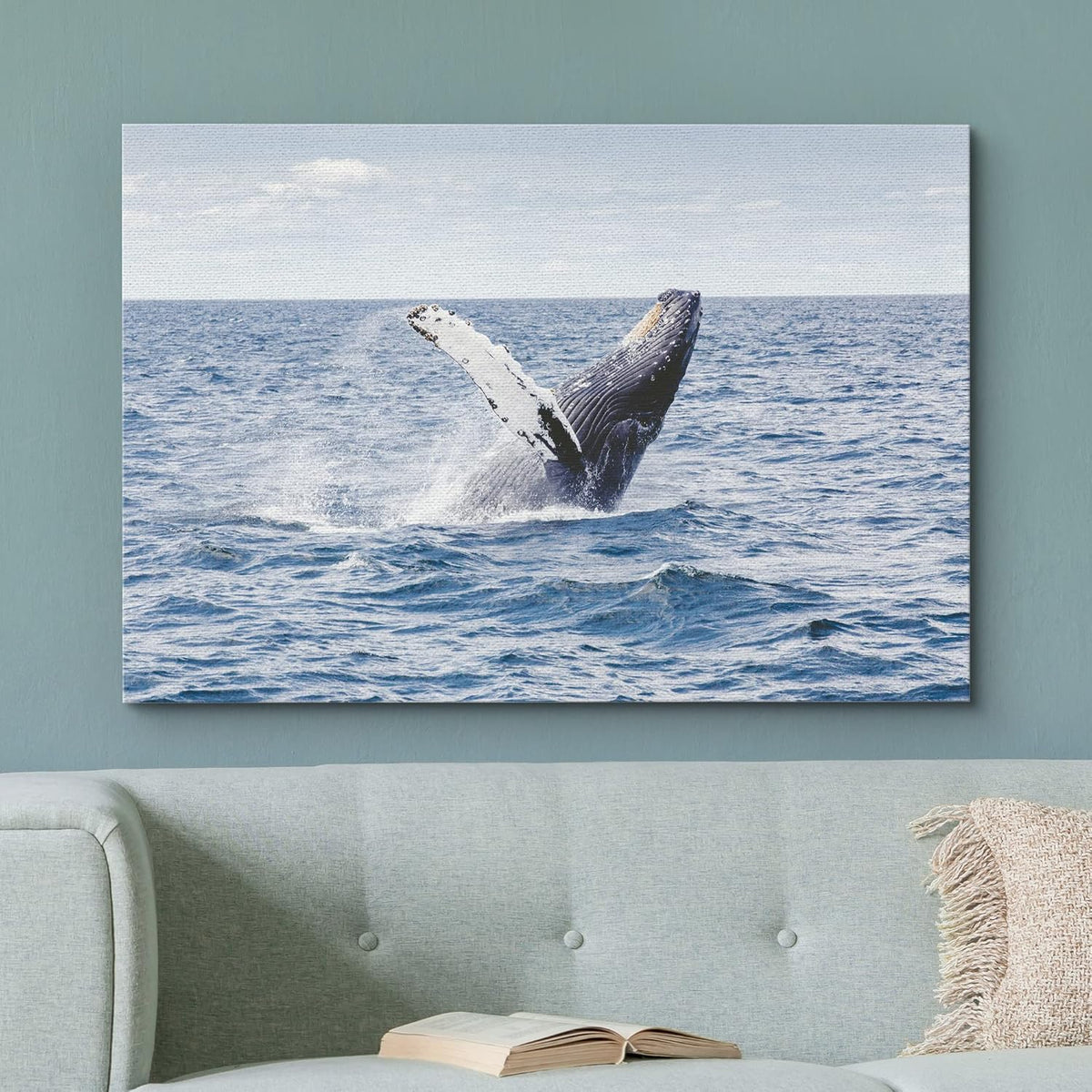 wall26 Canvas Print Wall Art Tropical Ocean Sea Water Horizon Blue Whale Nature Animals Photography Realism Rustic Scenic Landscape Wilderness Colorful for Living Room, Bedroom, Office - 16"x24"