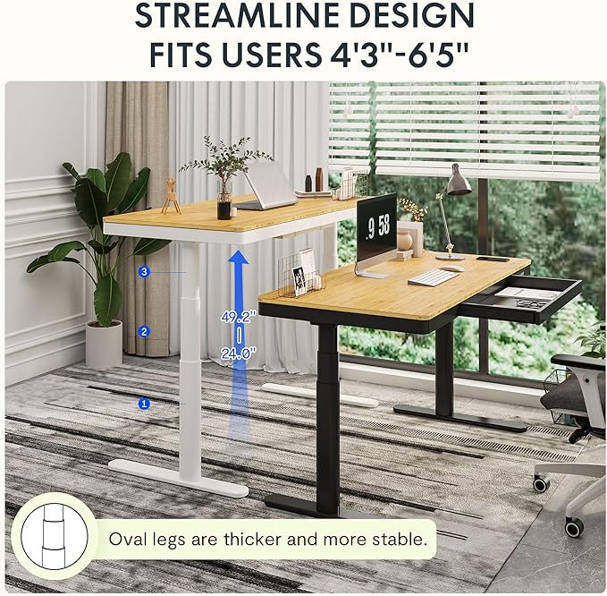 SANODESK Standing Desk with Drawer, Dual Motor 3 Stage Electric Height