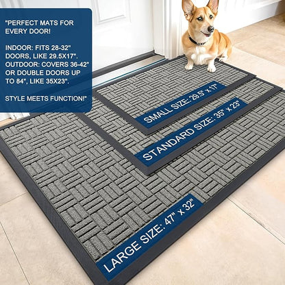 OLANLY Front Door Mat Outside Entrance 29.5x17, Absorbent, Heavy Duty Sturdy Natural Rubber Doormat Indoor Outdoor, Non-Slip, Stain and Fade Resistant, Low Profile Floor Mat for Entryway, Modern Gray