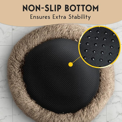 PetJett XL Dog Bed for Large Sized Dog - 45'' Extra Large Dog Bed, Washable Dog Bed - Anti-Slip Super Soft Round Donut Bed, Fluffy Faux Fur Anti-Anxiety Premium Comfort Pet Bed, Fits Dogs upto 120 lbs