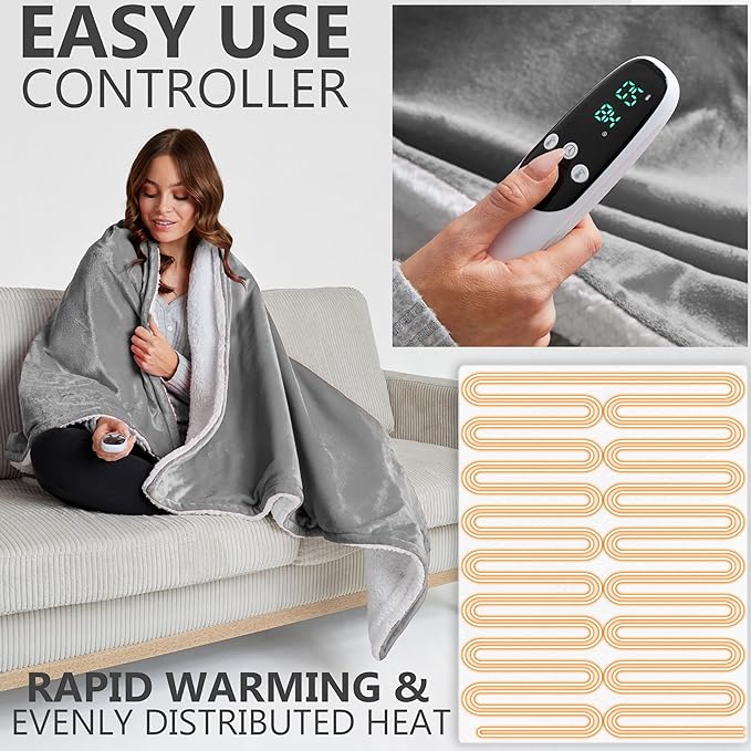 Heated Blanket Electric Luxurious Fleece Throw Blanket, 9 Heat Settings & 12H