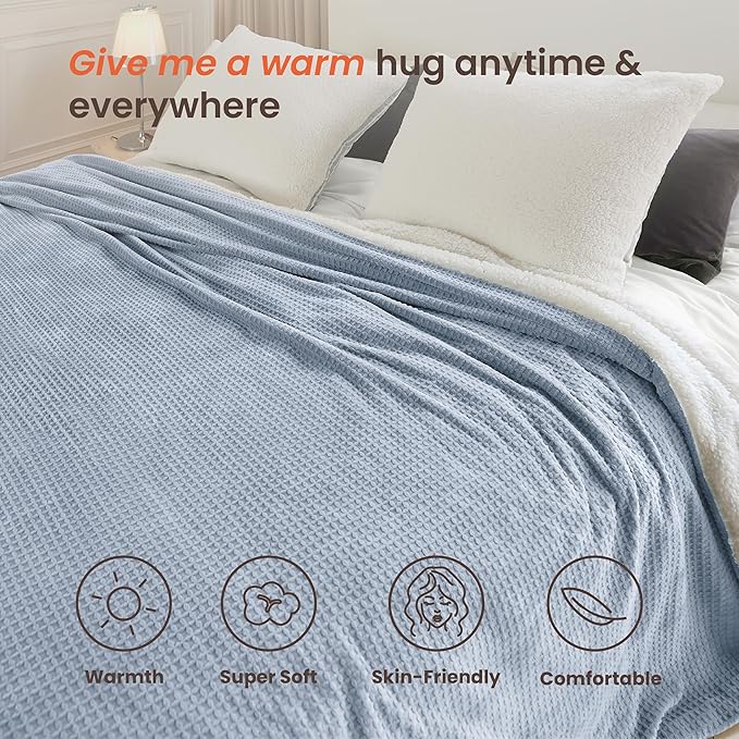 Heated Blanket Electric Blanket King Waffle, 90x100 Inches Dual Controllers