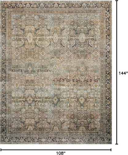 Loloi Layla Collection LAY-03 Olive/Charcoal 9'-0" x 12'-0" .13" Thick Area Rug, Soft, Durable, Vintage Inspired, Distressed, Low Pile, Non-Shedding, Easy Clean, Printed, Living Room Rug