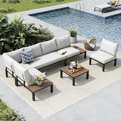 MFSTUDIO 6 Pieces Patio Furniture Set, Metal Outdoor Sectional Sofa Modular Outdoor Couch, Modern Patio Conversation Set with Coffee Table for Backyard, Garden