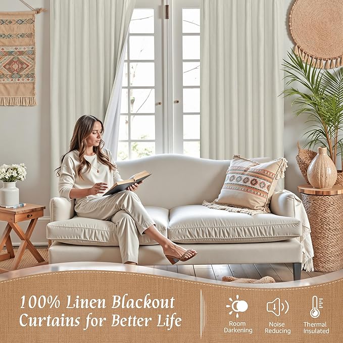 LAMIT Full Blackout Window Linen Curtains