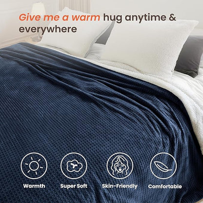 Heated Blanket Electric Blanket King Waffle, 90x100 Inches Sherpa Fleece Fast