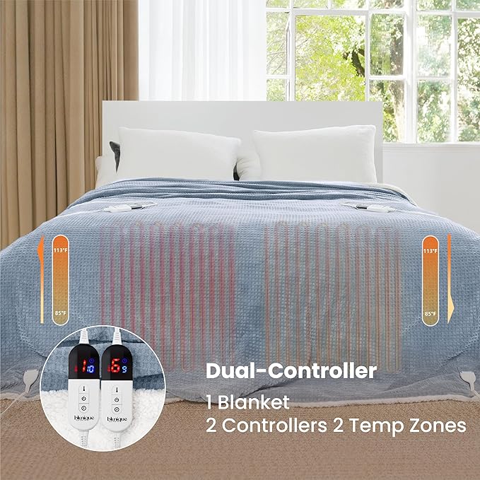 Heated Blanket Electric Blanket King Waffle, 90x100 Inches Dual Controllers