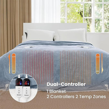Heated Blanket Electric Blanket King Waffle, 90x100 Inches Dual Controllers