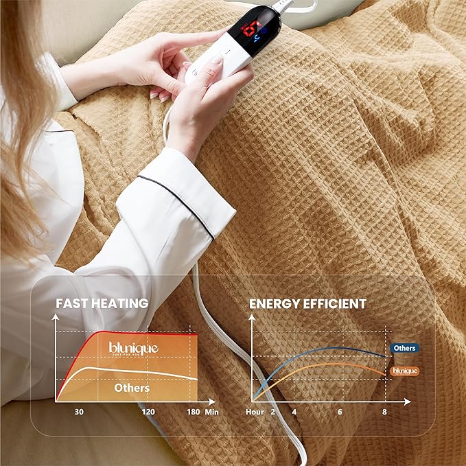 Heated Blanket Electric Throw Waffle, 50x60 Inches Sherpa Fleece Fast Heating