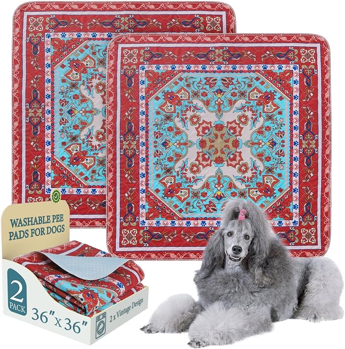 Homimp Washable Pee Pads for Dogs, 2 Pack Reusable Puppy Pads Waterproof, Absorbent and Leakproof Dog Pee Pads, Non Slip Puppy Training Pads, Pet Mat for Floor, Crate, Couch, Whelping,Brown, 36"x36"