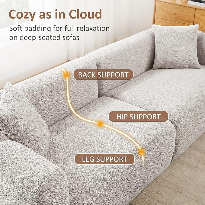 VANOMi 95" Cloud Couch, Comfy Deep Seat Boucle Cloud Sofa, Upholstered 3-Seater Oversized Loveseat Sofa with 2 Pillows, Modern Sofa for Living Room, Bedroom, Office, Apartment (Light Khaki)