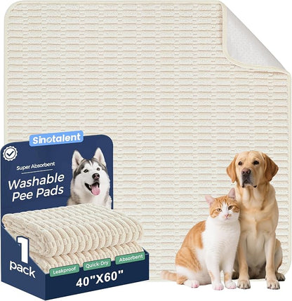Washable Pee Pads for Dogs Puppy Pad, Cream White 40”x60” 1 Pack | High Absorbent Dog Pee Pad Leak Proof Cat Rugs, Reusable Non Slip Pet Mat, Wee Wee Pads for Training, Crate and Floor
