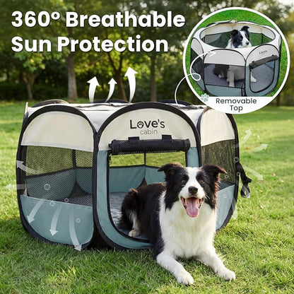 Love's cabin Dog Playpen with Washable Pee Pad, Puppy Pet Cat Playpen Small Dogs Tent Crate Indoor/Outdoor, Portable Pop Up Kennel with Carrying Case for Cats/Rabbits(Moss Green,Small with pad)