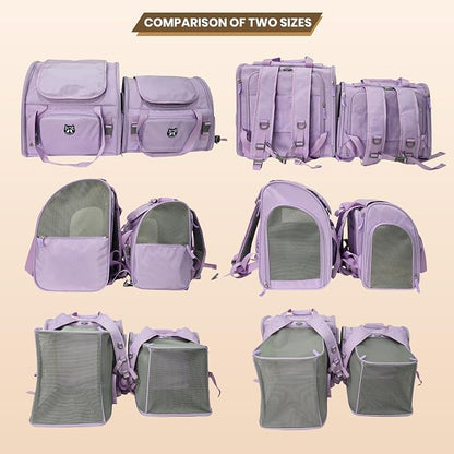 Expandable Cat Carrier Backpack for Large Cats - Airline Approved Pet Carrier Backpack for Small Dogs, Hiking & Travel, Waterproof with Breathable Mesh, 22lbs Capacity (Lavender, Large)