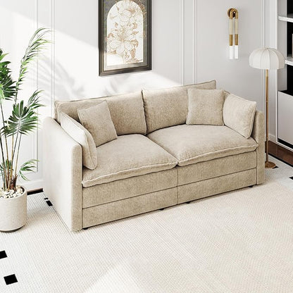 Aoowow Modular Sectional Sofa Modern Convertible Loveseat Couch,77.16 Inch Deep 2-Seater Sofas Comfy Chenille Cloud Sofas and Couches with Pillows for Living Room Apartment（Camel）