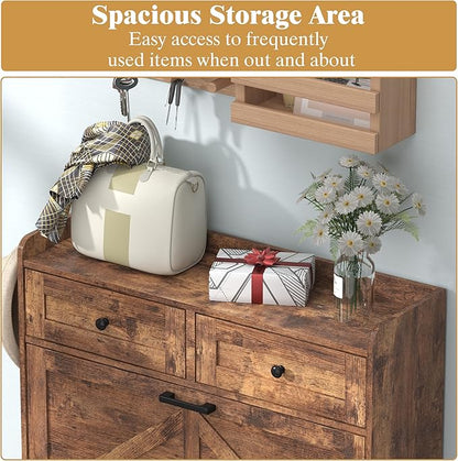 Shoe Cabinet with 2 Flip Drawers & 2 Storage Drawers, Rustic Farmhouse Narrow