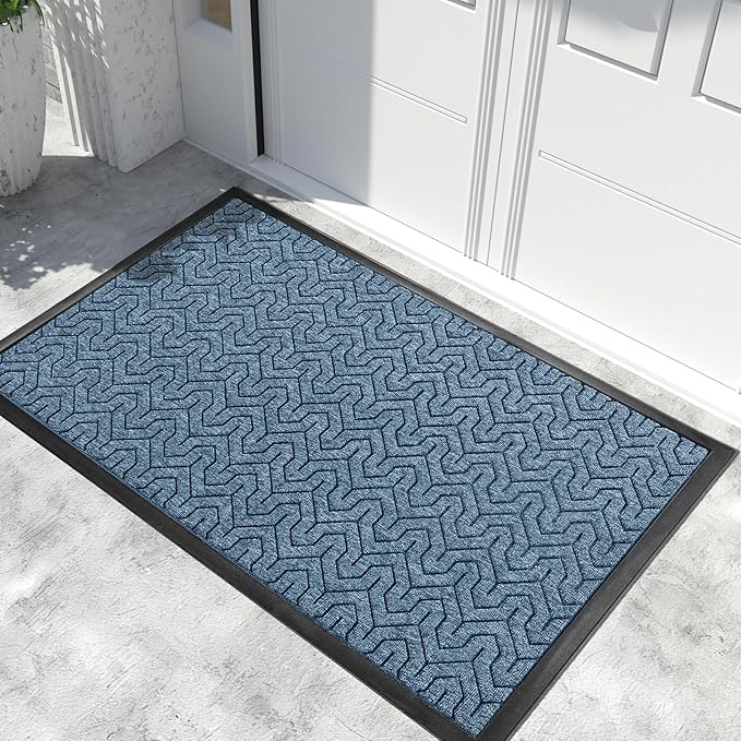 Yimobra Large Door Mat Outside Entrance 47x32, Waterproof Heavy Duty Outdoor Mats for Front Door, Non Slip Rubber Entry Mat for Garage Patio Indoor, Easy Clean, Mix Blue