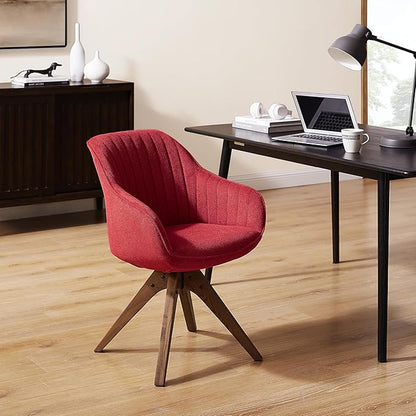 Art Leon Dining Chair - Mid Century Modern Fabric Upholstered Swivel Dining Room Chair with Wood Legs, Leisure Side Chair with Arms for Living Room, Red