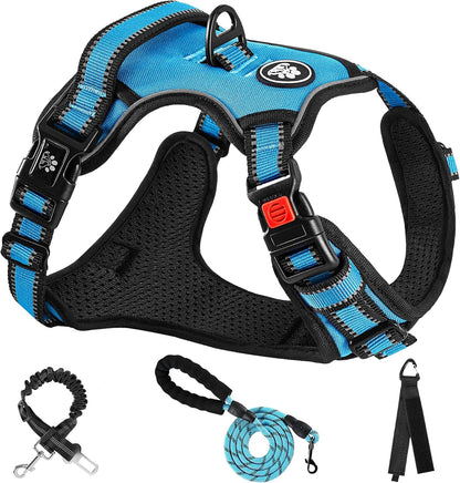 NESTROAD No Pull Dog Harness,Adjustable Oxford Dog Vest Harness with Leash,Reflective No-Choke Pet Harness with Easy Control Soft Handle for Large Dogs(X-Large,Blue)