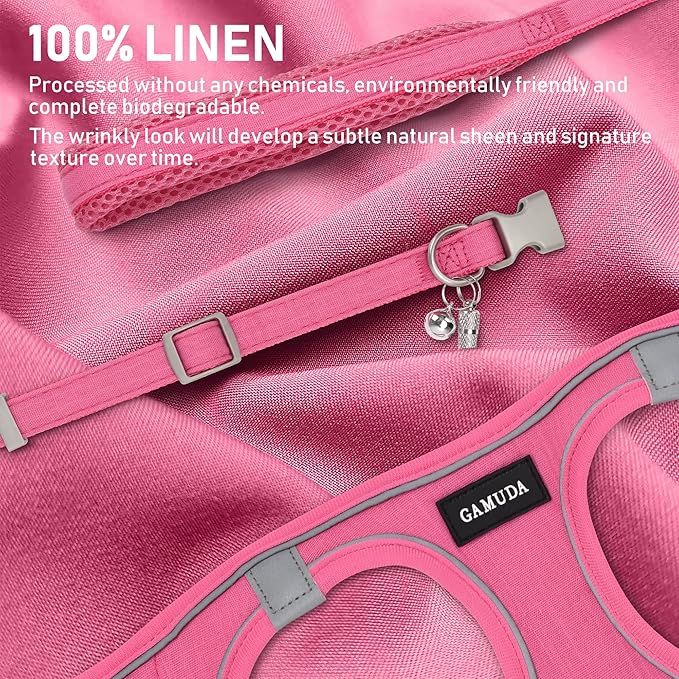 GAMUDA Small Pet Harness Collar and Leash Set, Step in No Chock No Pull Linen Fabric Soft Mesh Dog Vest Harnesses Reflective for Dogs Puppy Cats Kitten Rabbit (Pink, XL)