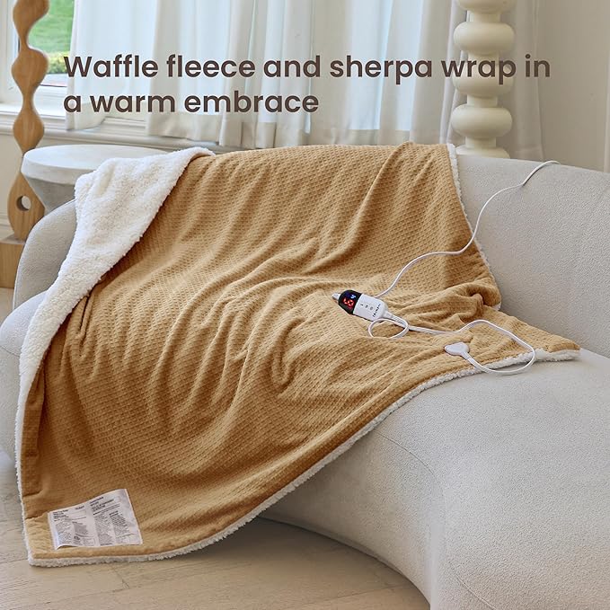 Heated Blanket Electric Blanket Twin Waffle, 62x84 Inches Sherpa Fleece Fast
