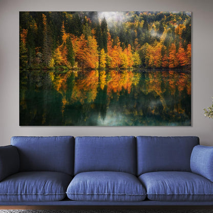 Nature Wall Art Prints - Ocean Forest Mountain Lake Canvas Landscapes - Small to Extra Large Living Room Bedroom Kitchen Bathroom Décor (Autumn by the Lake, 20L" x 30W")