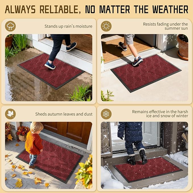 Yimobra Extra Large Door Mat 60x36, All-Weather Waterproof Non-Slip Welcome Matt Outdoor, Heavy Duty Non Slip Doormat for Entryway for Patio and Garage Indoor, Easy Clean, Black Red
