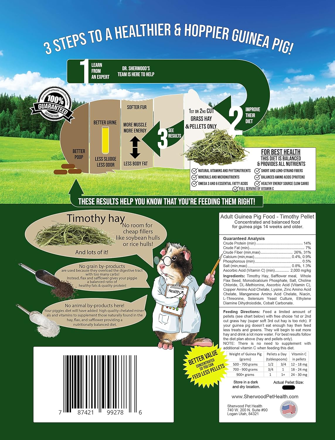 Sherwood Pet Health Adult Guinea Pig Food Measured Timothy Pellet (10 Pound) Hay-Based, Grain-Free, Soy-Free for Better Digestion