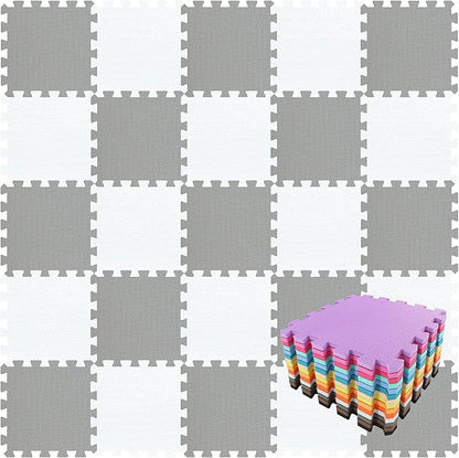 qqpp EVA Rubber 18 Tiles Interlocking Puzzle Foam Floor Mats - Baby Play Mat for Playing | Exercise Mat for Home Workout. White, Gray. QC-ALb18N