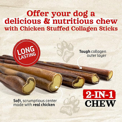 Natural Farm Chicken Stuffed Collagen Sticks with Real Chicken for Dogs (6 Inch, 5-Pack), Rawhide-Free Collagen Sticks, Odor-Free Natural Dog Chews, Long Lasting, for Small, Medium and Large Dogs