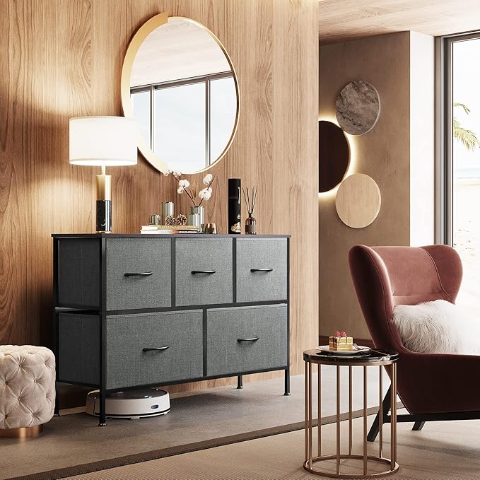 WLIVE Dresser for Bedroom with 5 Drawers, Long Storage Tower Organizer Unit