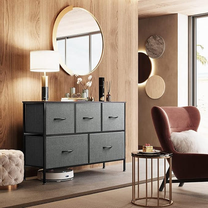 WLIVE Dresser for Bedroom with 5 Drawers, Long Storage Tower Organizer Unit