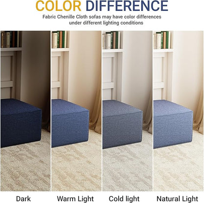 38“ Modular Sectional Sofa Convertible Cube Compressed Couch Seat Set, Combine L-Shaped U-Shaped, Free Assembly, Space-Saving for Living Room, Thick Foam Fabric Chenille Blue (Only Ottoman)
