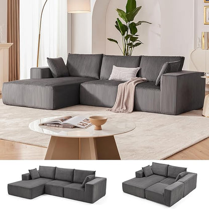 108” Modular Sectional Sofa, Cloud Sectional Couch with Deep Seat, Modern Modular L-Shape Sofa Couch with Chaise,Upholstered Boneless Couches for Living Room Bedroom (Grey, Left Facing Chaise)