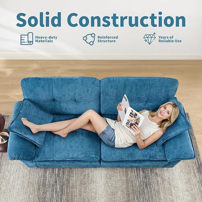 84" Loveseat Sofa, Modern Couches for Living Room,Double-Layer Cushion Cloud Couch with Deep Seat,Super Comfy Chenille Sofas,Sturdy Frame, Easy Assembly for Bedroom, Apartment, Office, Blue