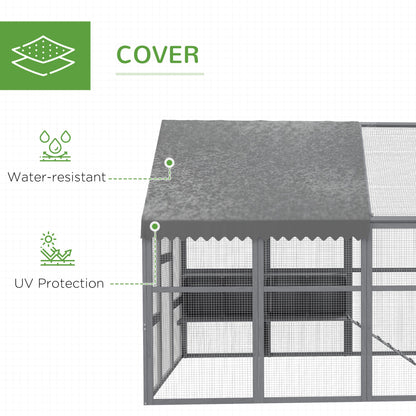 9 x 6 x 6 Large Chicken Coop with Nesting Box, Water-Resistant and Anti-UV Cover for 8-12 Chickens, Gray