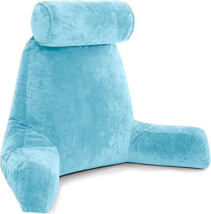 Husband Pillow XXL - Reading Pillow Bed Chair with Arms & Back Support - Carolina Blue - Back Pillow for Sitting Up - Bed Rest Arm Pillow - Comfy Reading Pillow for Adults