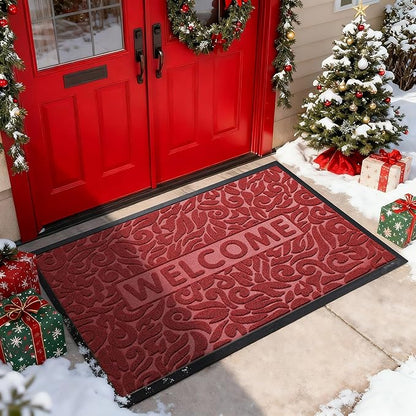 Yimobra Large Welcome Mat 47x32, Waterproof Non-Slip Outdoor Mats for Front Door Outside Entrance, Low-Profile Entryway Mat Indoor for Garage Patio, Wine Red